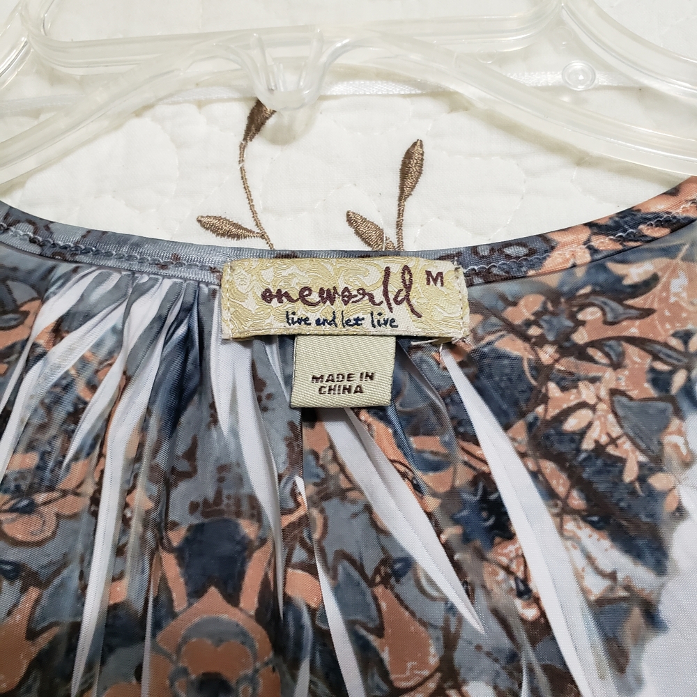 ONE WORLD Women's Floral Blouse - Blue and Tan - Picture 2 of 6